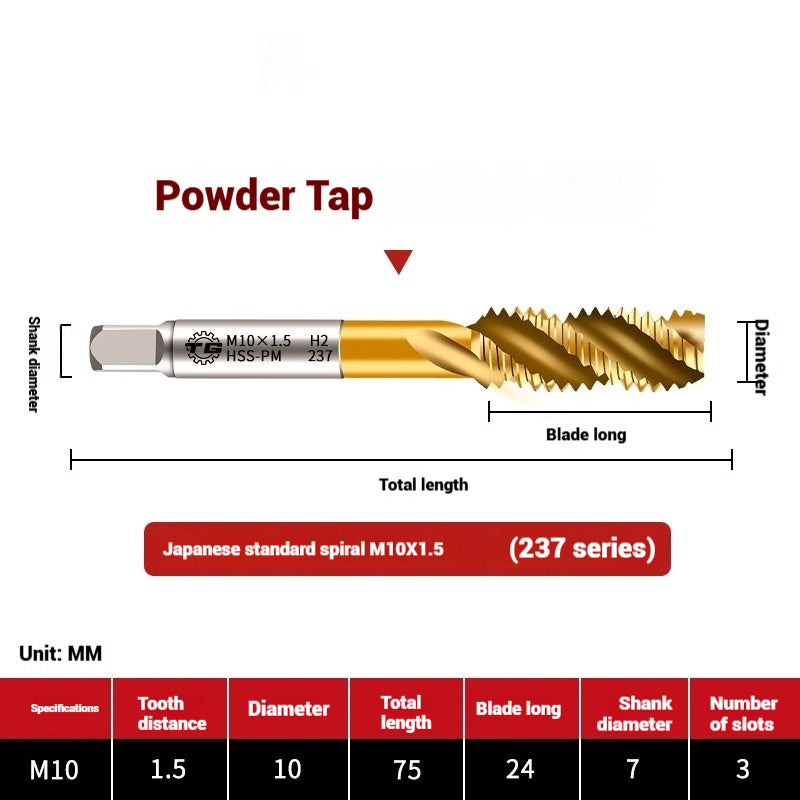 1103-Powder metallurgy high-speed steel tap 232 titanium-plated screw tip stainless steel machine tap Japanese standard apex tap Shandong Denso Pricision Tools Co.,Ltd.